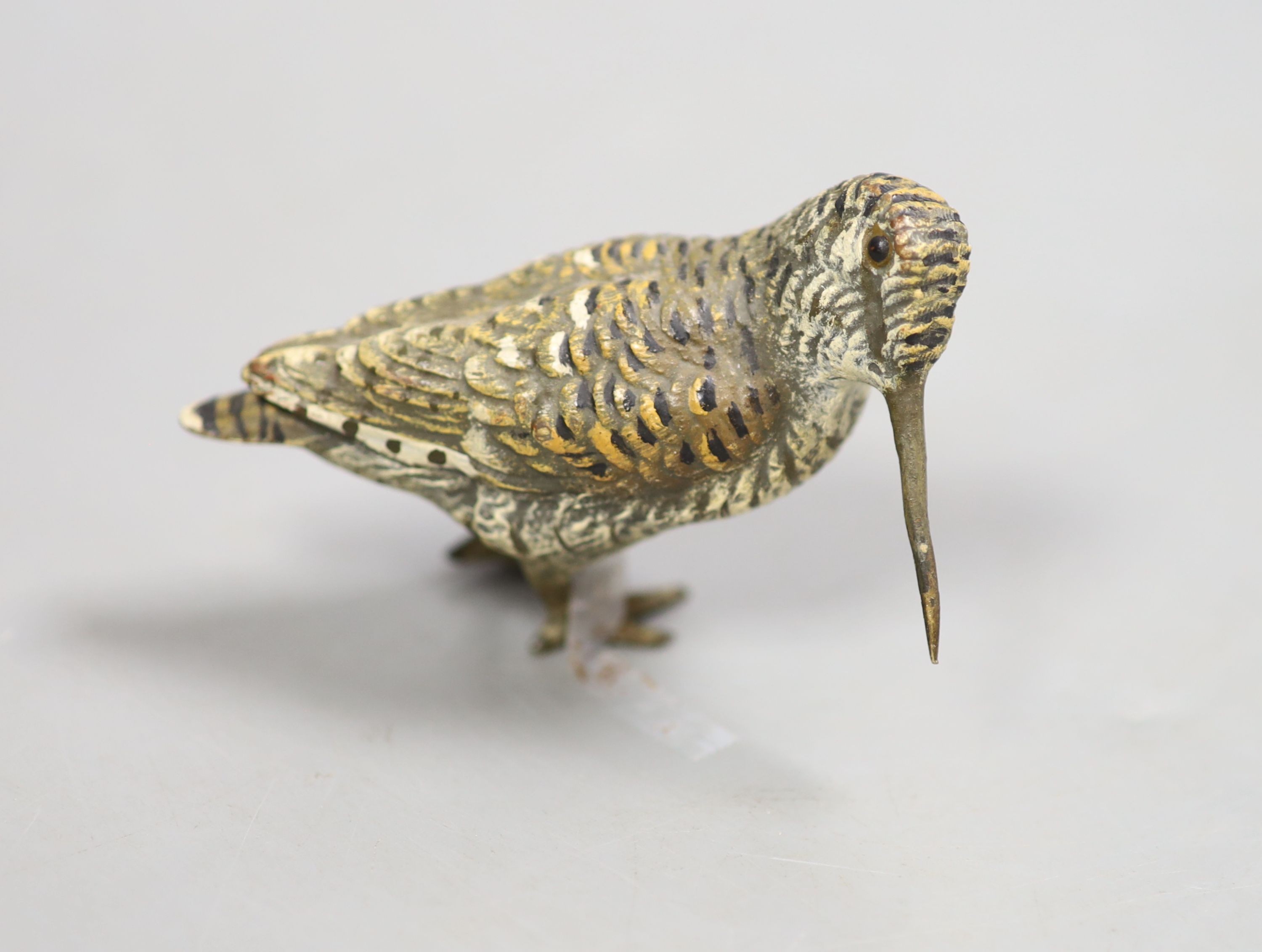 An Austrian cold painted bronze figure of a woodcock, 7.2 cm long